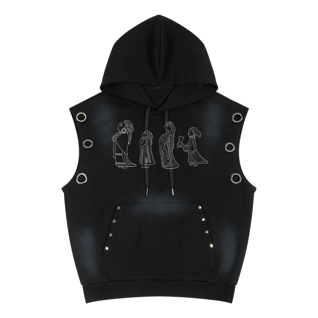 viking,valkryie,hoodie,black,goth,alternative,alt,punk,distressed,sleeveless