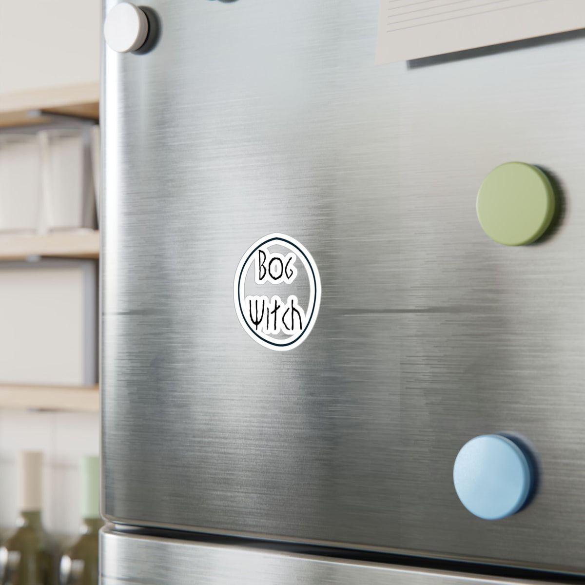 Bog Witch logo on fridge example