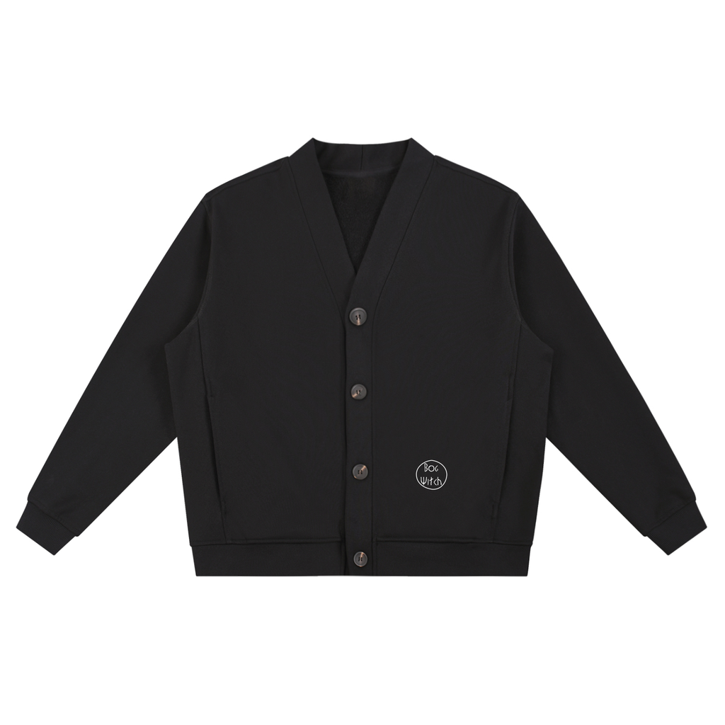 Bog witch logo, black cardigan, front, corbel, architecture, lion