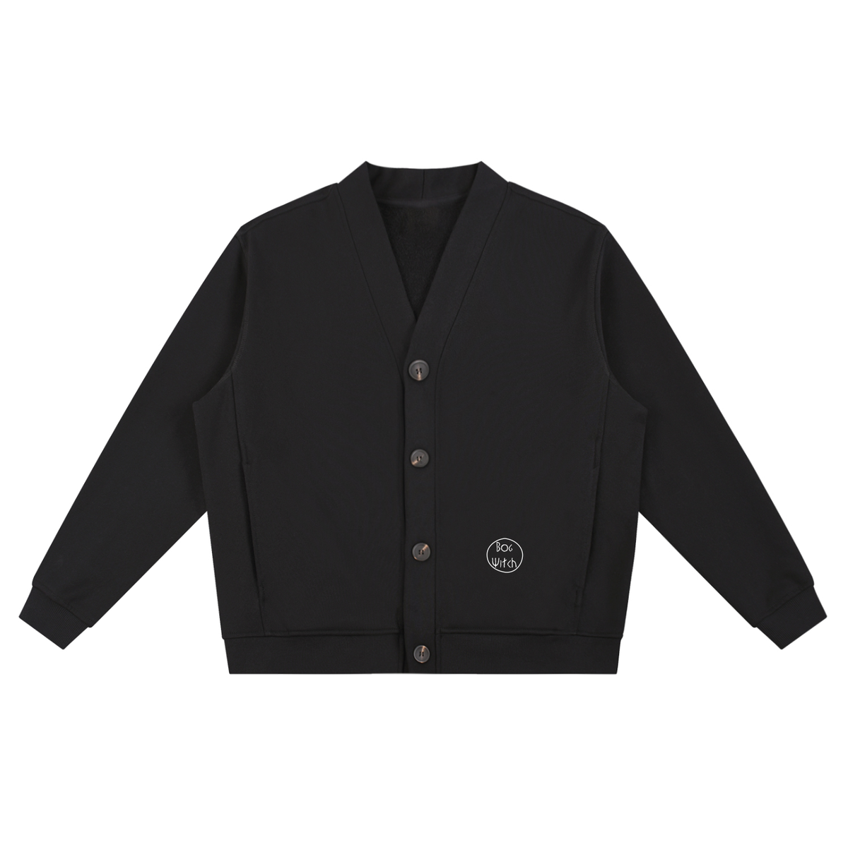 Bog witch logo, black cardigan, front, corbel, architecture, lion